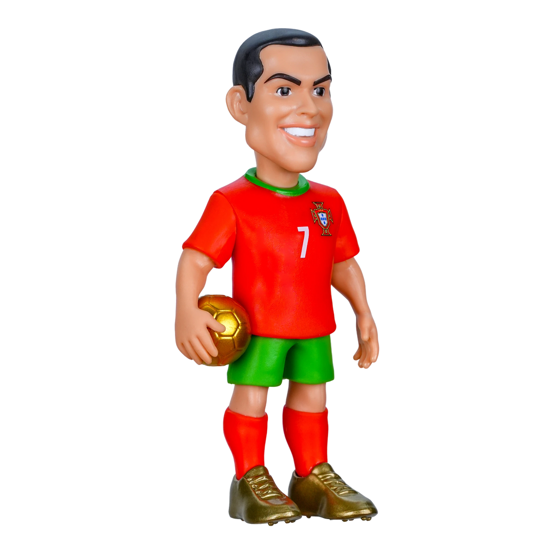 HypeSelection Minix Cristiano Ronaldo 7cm PVC collectible figure in Portugal red kit holding a gold football