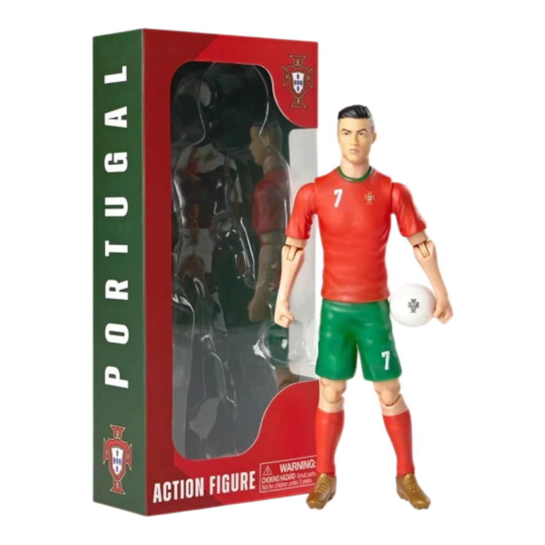 HypeSelection Banbo Toys 20cm Cristiano Ronaldo action figure in Portugal kit with soccer ball and display box.