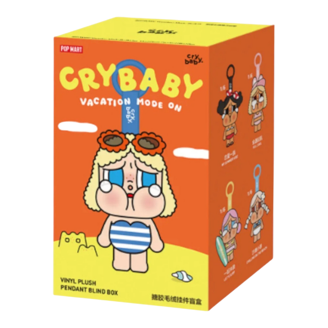 HypeSelection Pop Mart Crybaby Vacation Mode On Series vinyl plush pendant blind box with beach-themed designs.