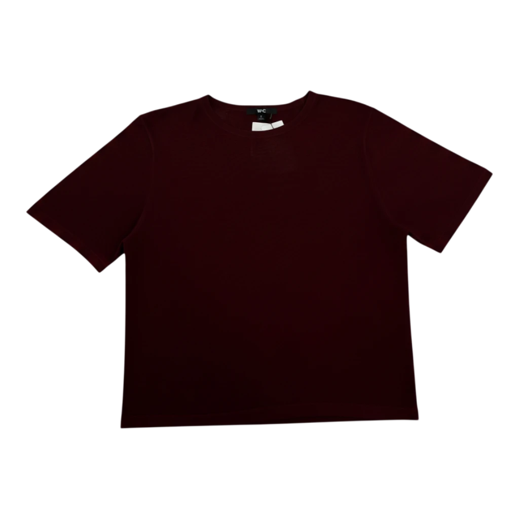 HypeSelection women's dark brown boxy knit t-shirt made from a soft viscose-blend fabric.