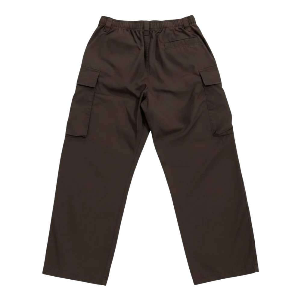 HypeSelection dark brown wide fit cargo pants in cotton-nylon blend with elastic waistband and adjustable hems.