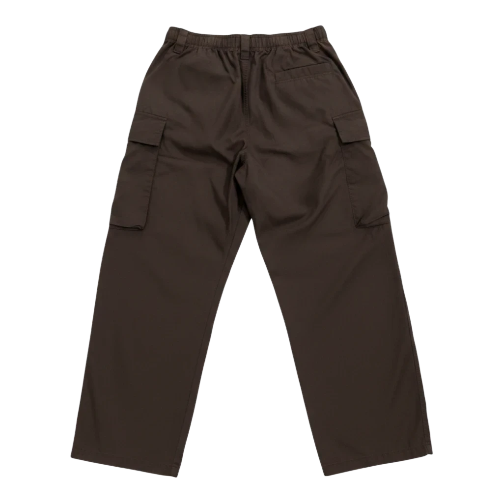 HypeSelection dark brown wide fit cargo pants in cotton-nylon blend with elastic waistband and adjustable hems.