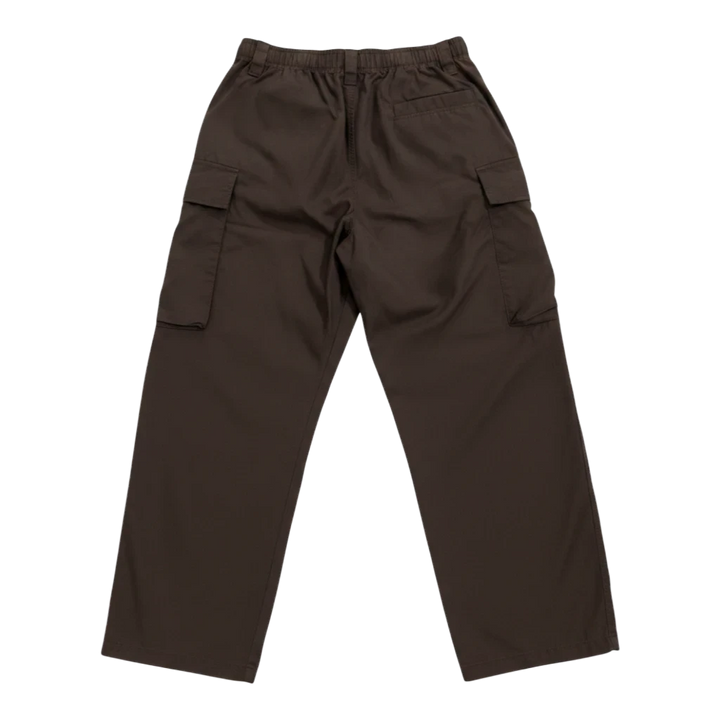 HypeSelection dark brown wide fit cargo pants in cotton-nylon blend with elastic waistband and adjustable hems.
