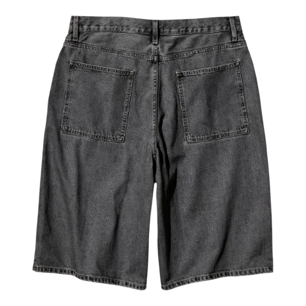 HypeSelection UNIQLO dark gray washed denim jorts with a loose below-knee fit and back pockets