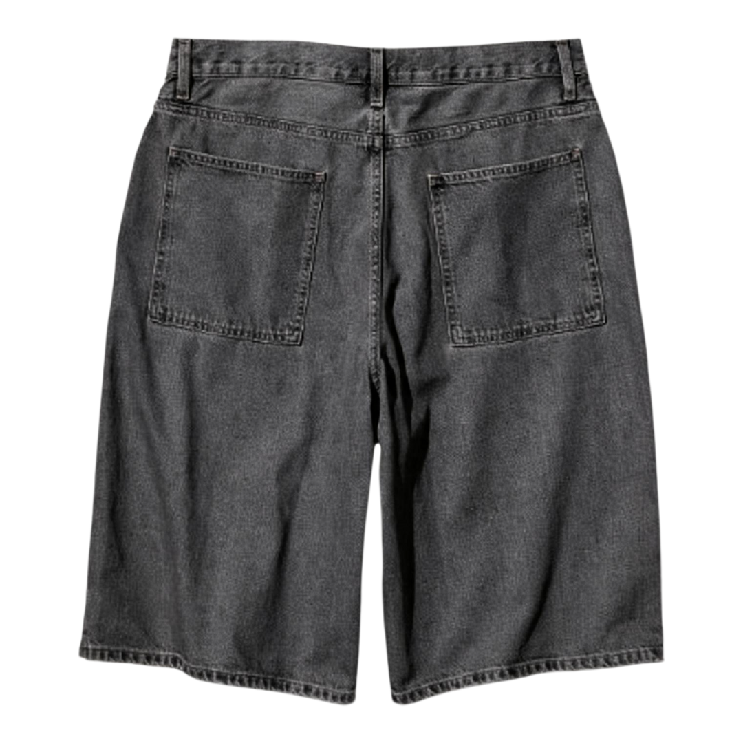 HypeSelection UNIQLO dark gray washed denim jorts with a loose below-knee fit and back pockets