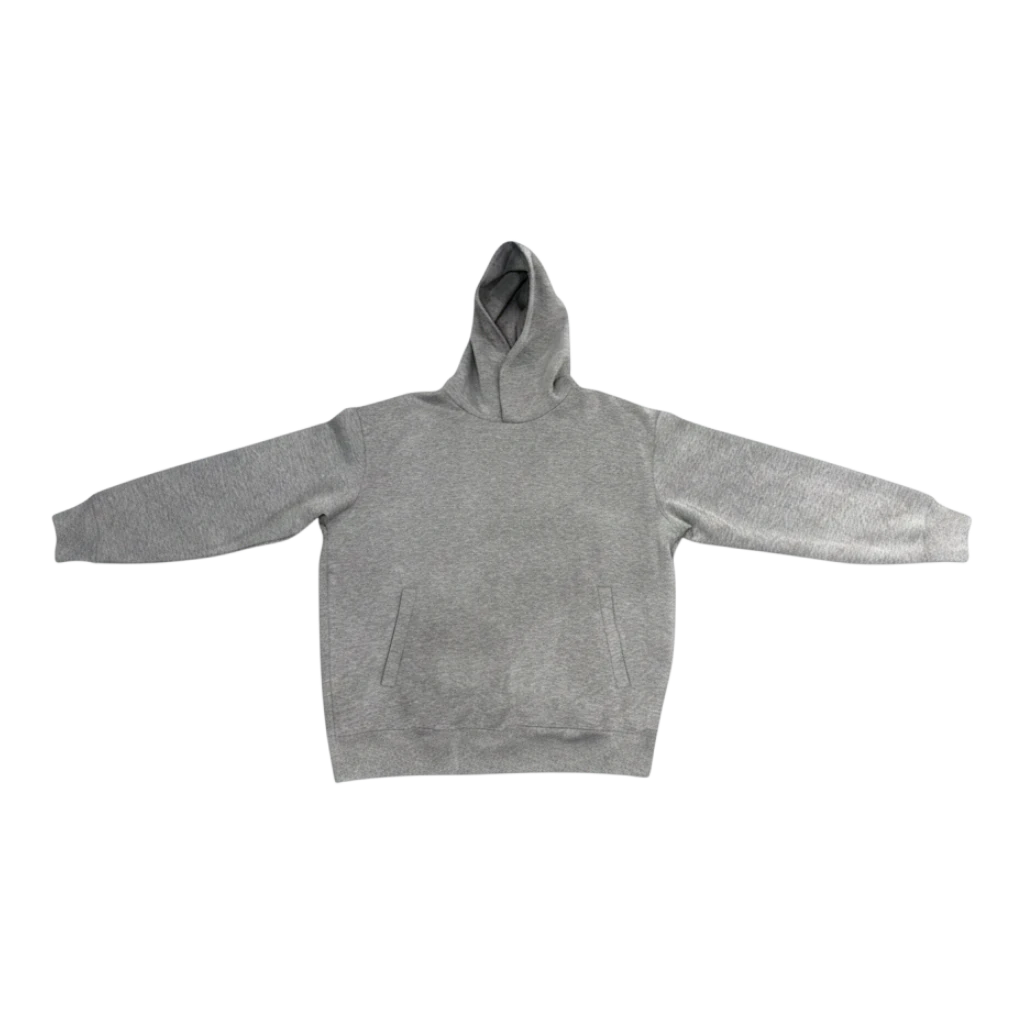 HypeSelection dark gray oversized cotton-blend hoodie with a structured 3D hood and front pocket. Minimalist streetwear style.