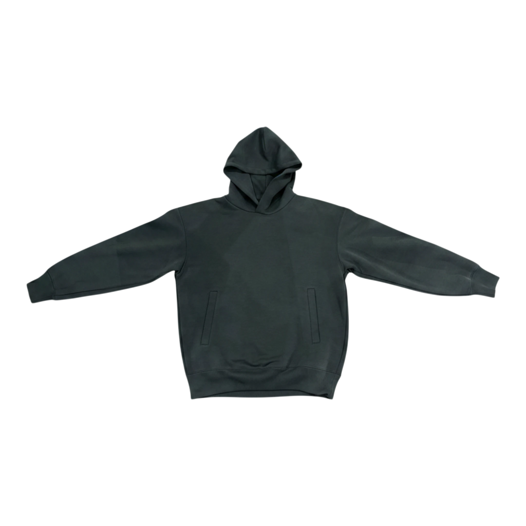 HypeSelection dark green oversized cotton-blend hoodie with a structured 3D hood and front pockets, no drawstrings.