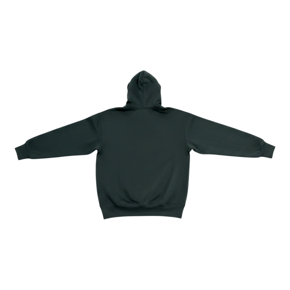 HypeSelection dark green oversized cotton-polyester blend hoodie with a structured 3D hood and no drawstrings.