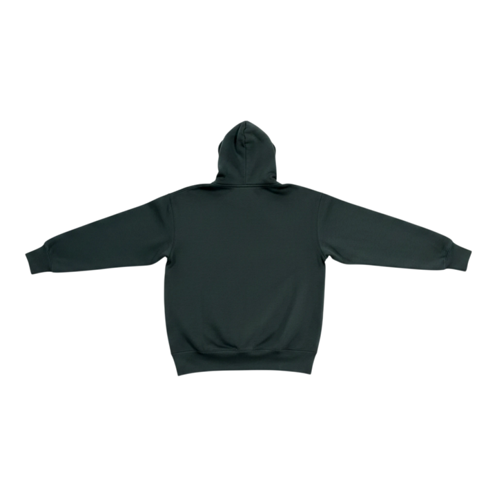 HypeSelection dark green oversized cotton-polyester blend hoodie with a structured 3D hood and no drawstrings.