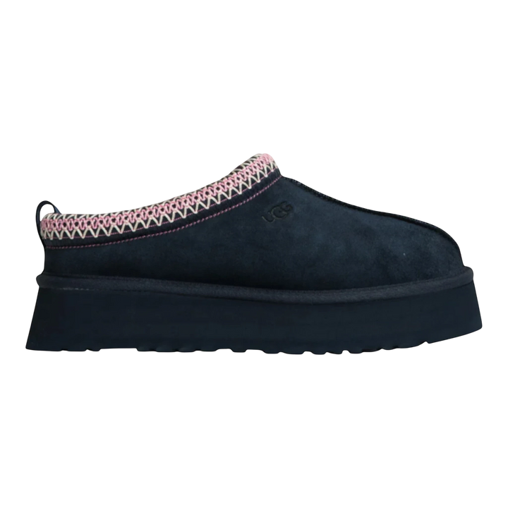 HypeSelection Dark Indigo UGG Tazz II slipper with suede upper, UGGplush lining, and platform EVA sole.