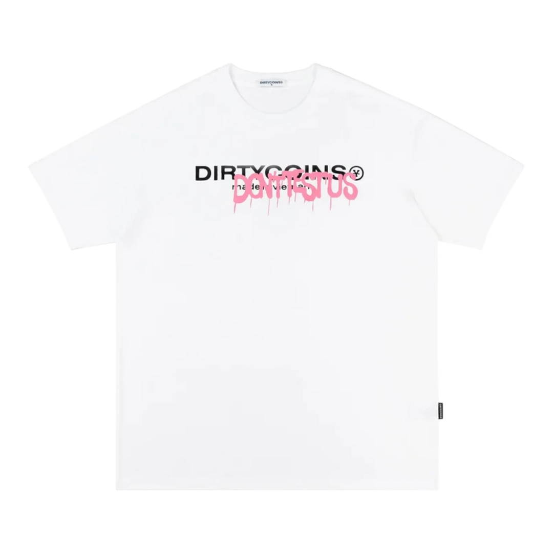 HypeSelection white cotton t-shirt with DirtyCoins spray logo graphic and regular fit.