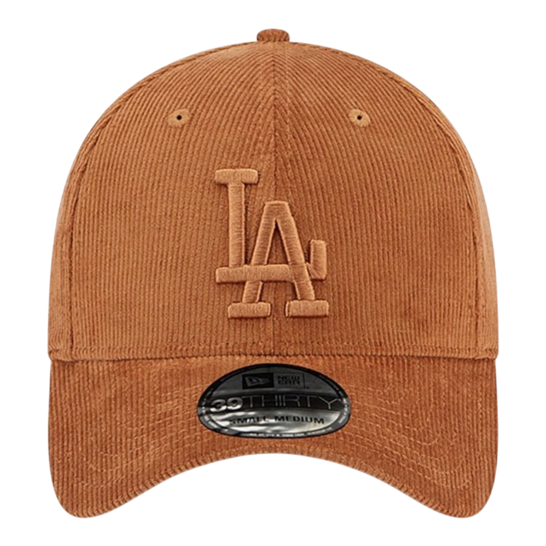 HypeSelection dark beige corduroy Los Angeles Dodgers 59FIFTY fitted hat with embroidered LA logo and green undervisor.