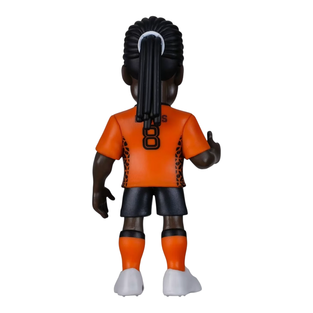 Back view of HypeSelection Minix Edgar Davids collectible figure in Netherlands orange kit with dreadlocks