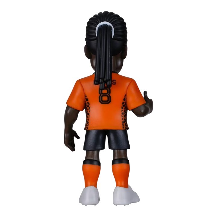 Back view of HypeSelection Minix Edgar Davids collectible figure in Netherlands orange kit with dreadlocks