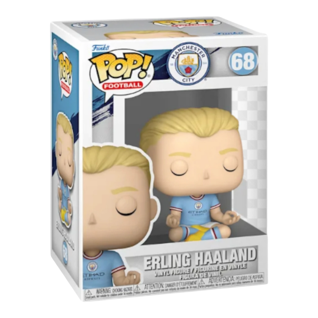 HypeSelection Funko Pop! Football Erling Haaland figure in Manchester City sky-blue kit, number 9. Vinyl collectible.
