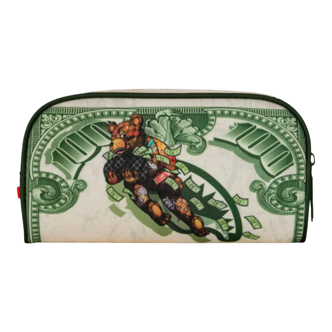 HypeSelection Fly Bear 2 Pouch with dollar bill print and a bear graphic, made of durable synthetic leather.