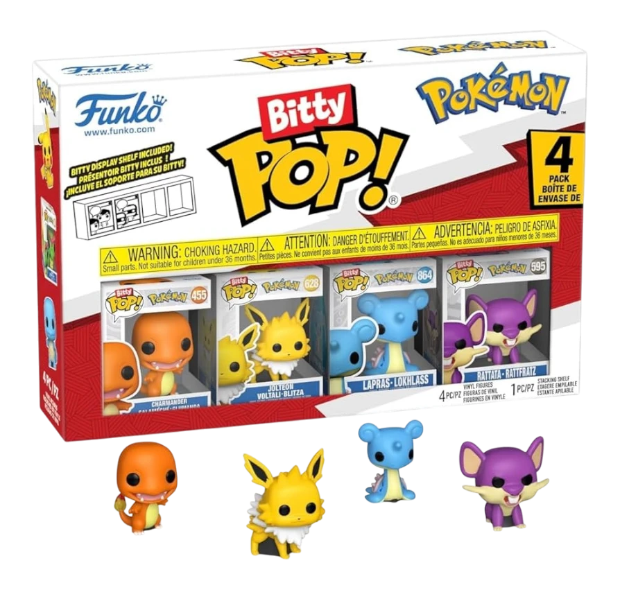 HypeSelection Funko Bitty Pop! Pokemon 4-pack featuring Charmander, Jolteon, Lapras, and Rattata vinyl figures