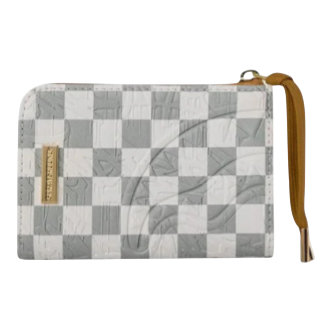 HypeSelection Graff Embossed Cream Check Wallet with embossed checkerboard pattern and gold Sprayground logo.