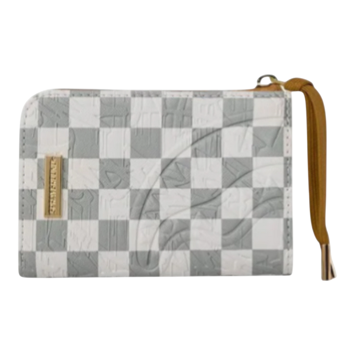HypeSelection Graff Embossed Cream Check Wallet with embossed checkerboard pattern and gold Sprayground logo.
