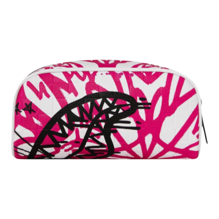 HypeSelection Graff Mayhem RMX Pouch with bold pink graffiti print on white synthetic leather.