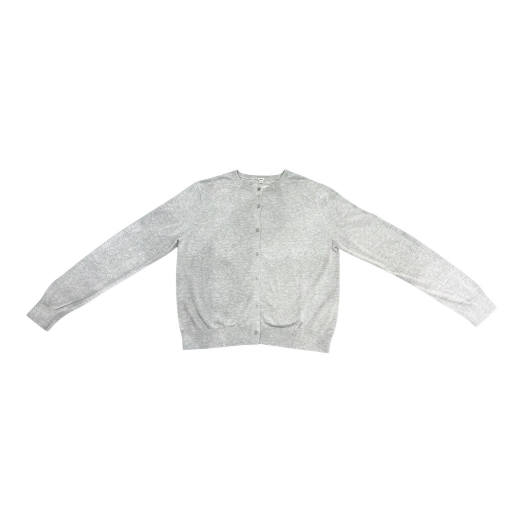 HypeSelection women's light gray cotton-modal blend crew neck cardigan with button closure and UV protection.