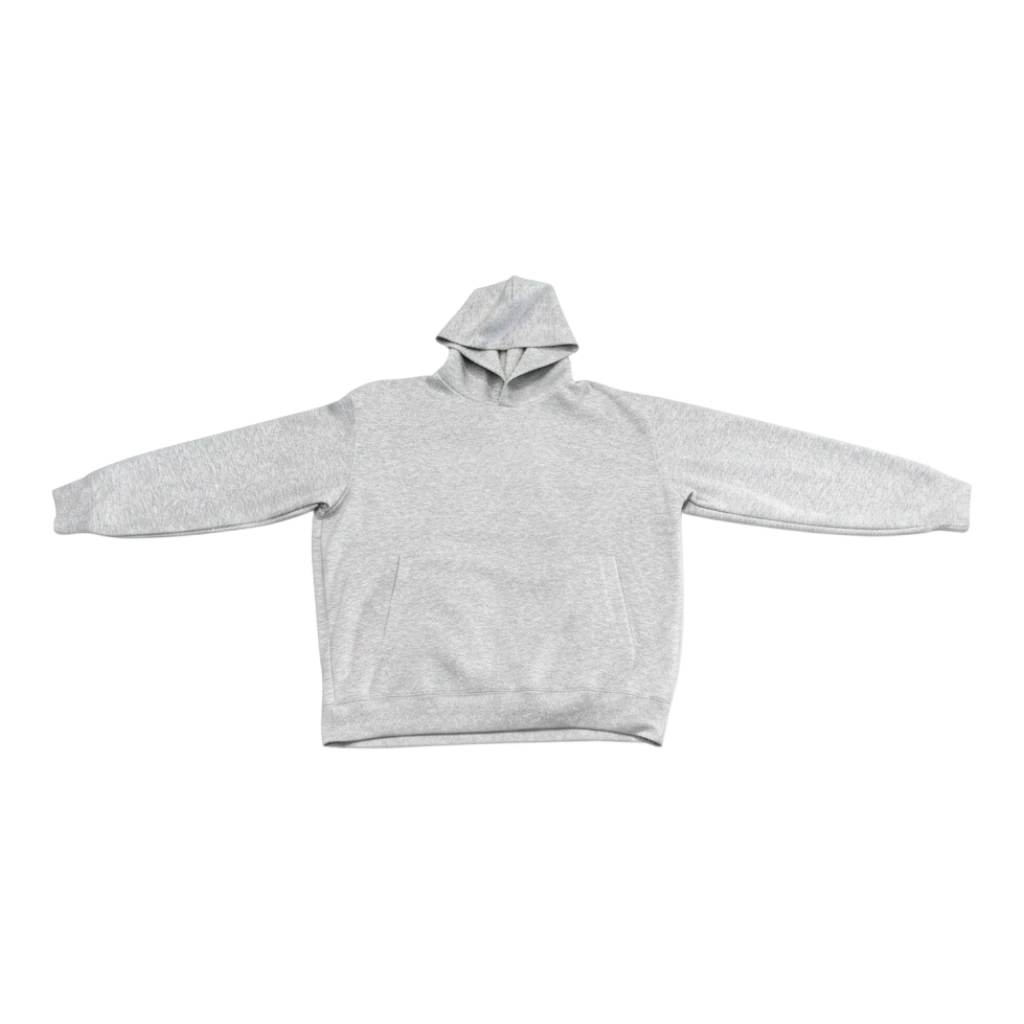 HypeSelection gray oversized cotton-blend hoodie pullover with front pocket and no drawstrings.