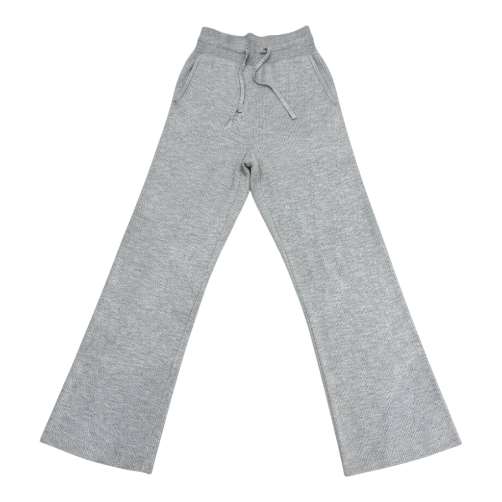 HypeSelection women's gray ribbed knit straight-leg pants with drawstring waist