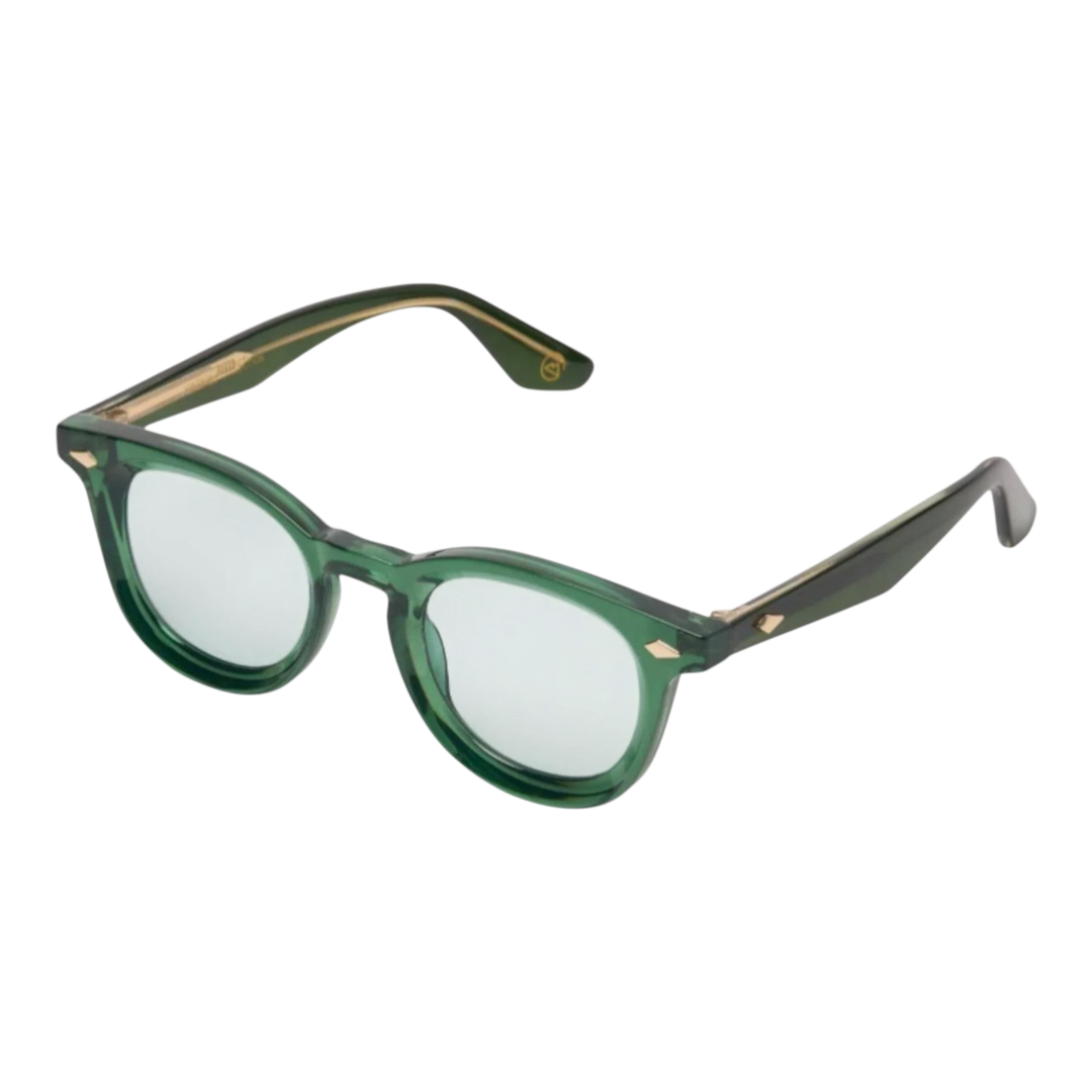 HypeSelection Ryoko NostalgiaGlare green retro sunglasses with light green lenses and gold accents.