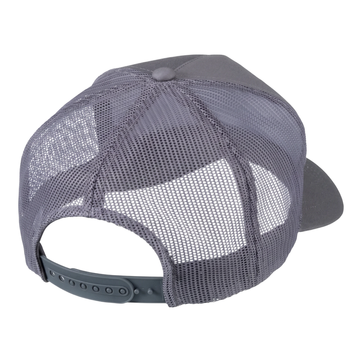 HypeSelection grey Bass Pro Shops trucker cap with breathable mesh back panels and adjustable snapback closure