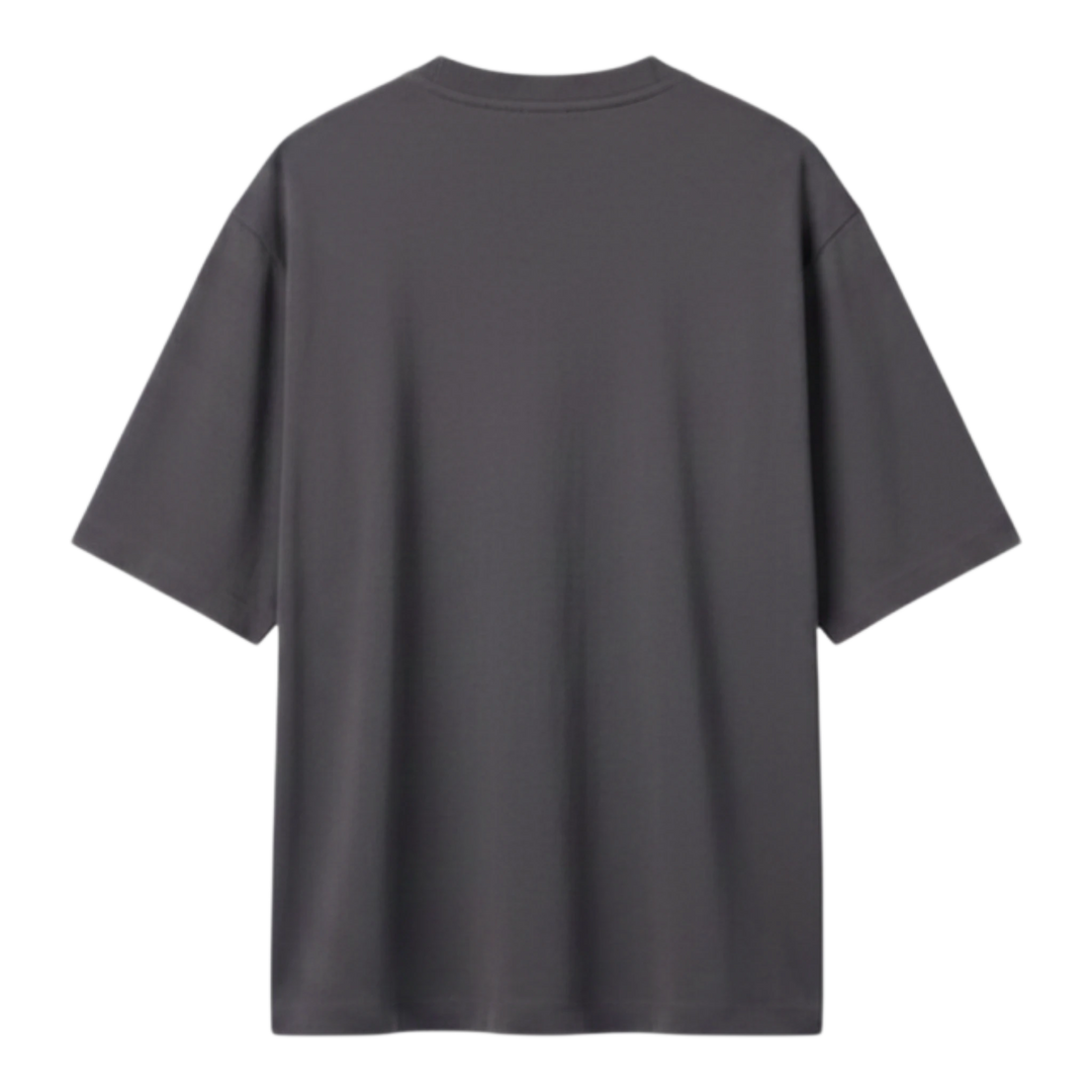 Back view of a grey Uniqlo AIRism cotton oversized t-shirt with half sleeves and a crew neck from HypeSelection.