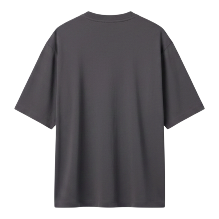 Back view of a grey Uniqlo AIRism cotton oversized t-shirt with half sleeves and a crew neck from HypeSelection.