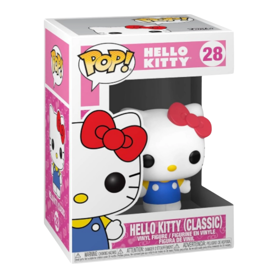 HypeSelection Funko Pop! Hello Kitty (Classic) vinyl figure in iconic white, red bow, and blue overalls.