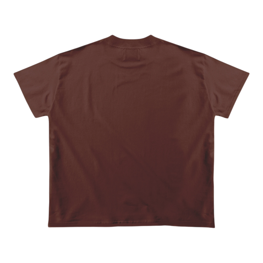 HypeSelection Highclub Relics Tee in brown 100% cotton with oversized fit and dropped shoulders. Features a large graphic print.