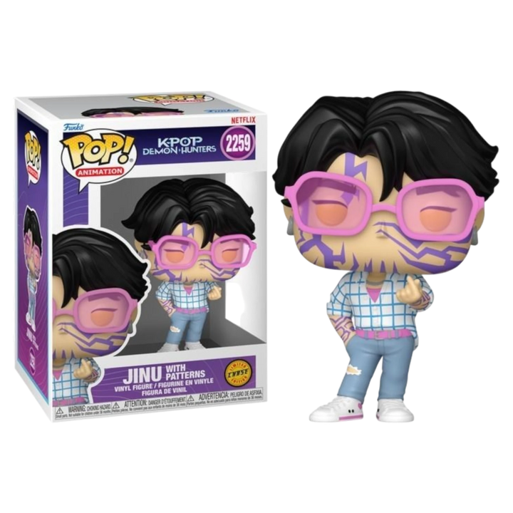 HypeSelection Funko Pop Animation Jinu Chase figure from KPOP Demon Hunters with demon patterns and pink glasses.