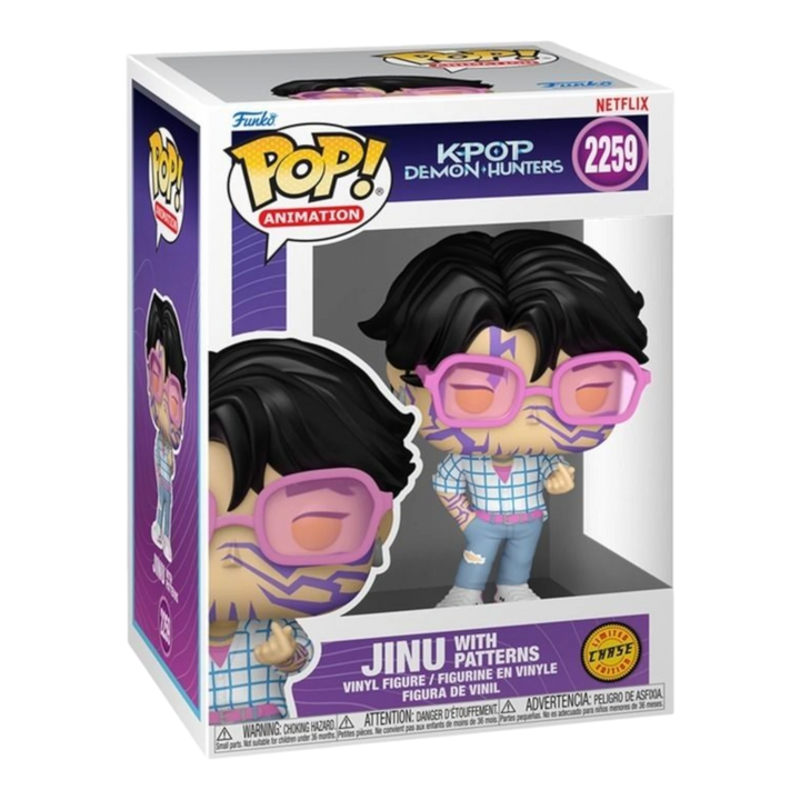 HypeSelection Funko Pop Animation Jinu Chase vinyl figure with demon patterns and pink glasses in display box