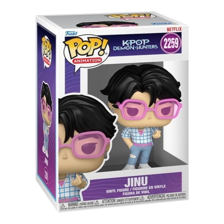 HypeSelection Funko Pop Animation Jinu figure from KPOP Demon Hunters in window display box with pink glasses