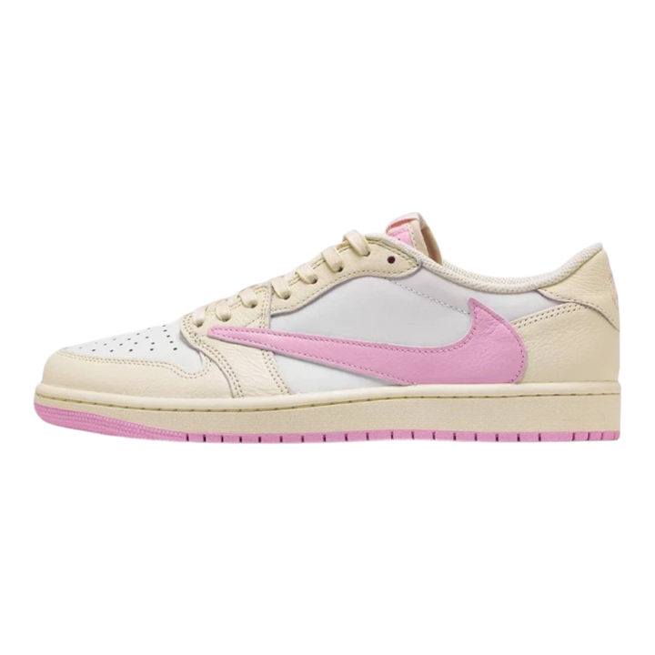 HypeSelection Jordan 1 Retro Low OG SP Travis Scott Shy Pink sneakers with reverse pink Swoosh and sail leather upper