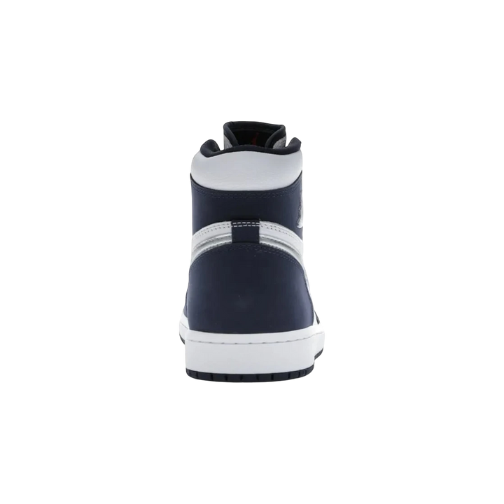 HypeSelection Jordan 1 Retro High CO.JP Midnight Navy sneakers with white leather and navy suede overlays.