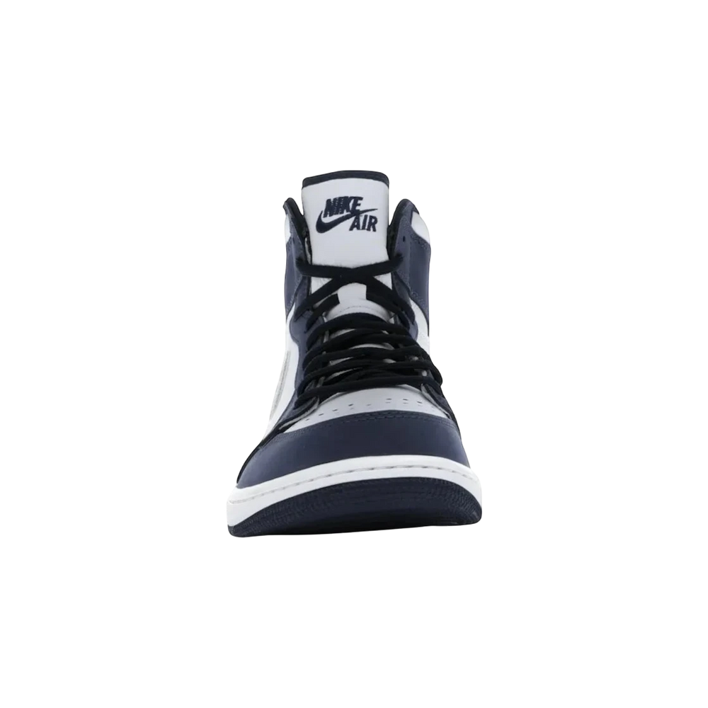 HypeSelection Jordan 1 Retro High CO.JP Midnight Navy sneakers with white leather and navy suede overlays.