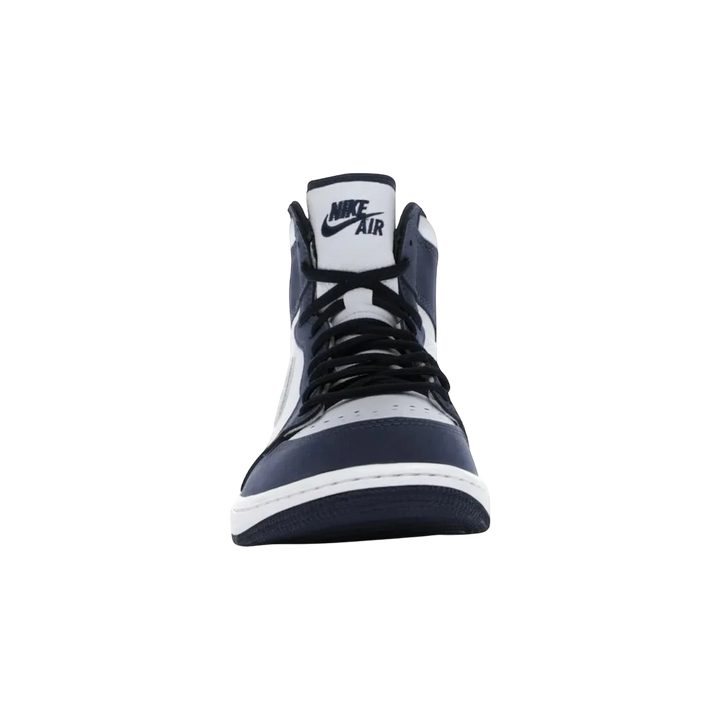 HypeSelection Jordan 1 Retro High CO.JP Midnight Navy sneakers with white leather and navy suede overlays.