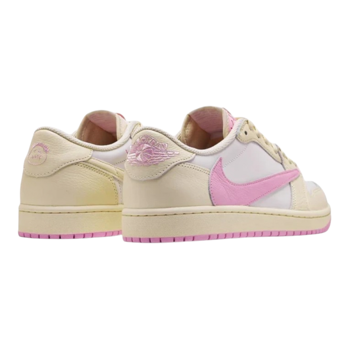 HypeSelection Jordan 1 Retro Low OG SP Travis Scott Shy Pink sneakers with reverse pink Swoosh and sail leather upper