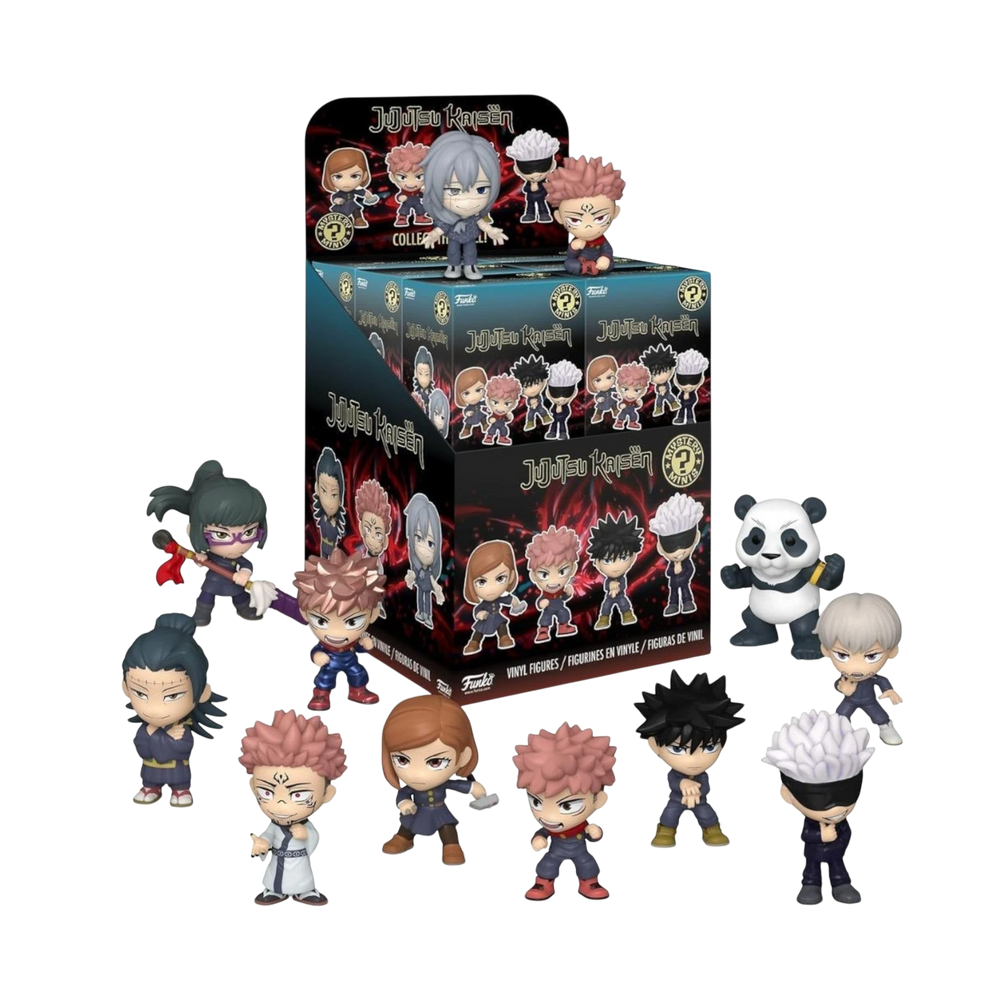 HypeSelection Jujutsu Kaisen Funko Mystery Mini vinyl figure collection featuring various anime character designs.