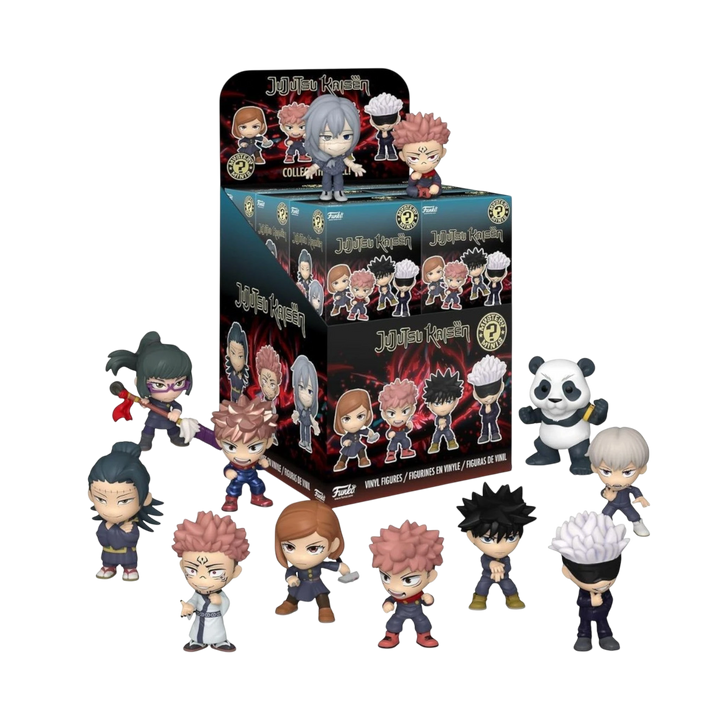 HypeSelection Jujutsu Kaisen Funko Mystery Mini vinyl figure collection featuring various anime character designs.