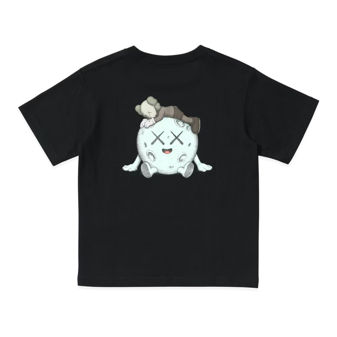 HypeSelection black Uniqlo KAWS Universe relaxed fit t-shirt featuring a moon and companion graphic on the back