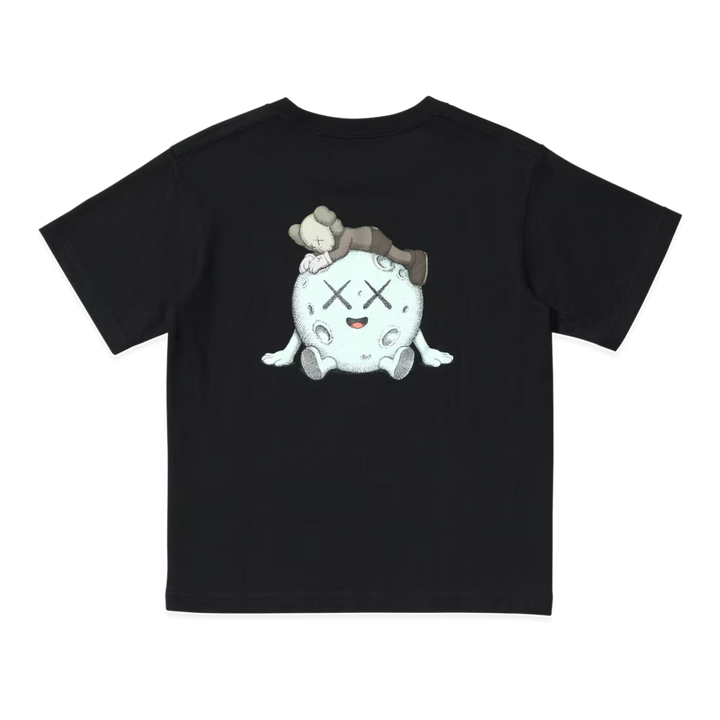 HypeSelection black Uniqlo KAWS Universe relaxed fit t-shirt featuring a moon and companion graphic on the back