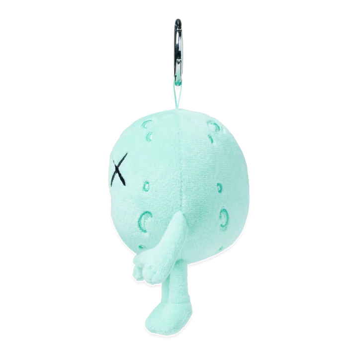 HypeSelection KAWS Universe Moon plush charm in light green with signature X-eye detail and silver keyring attachment