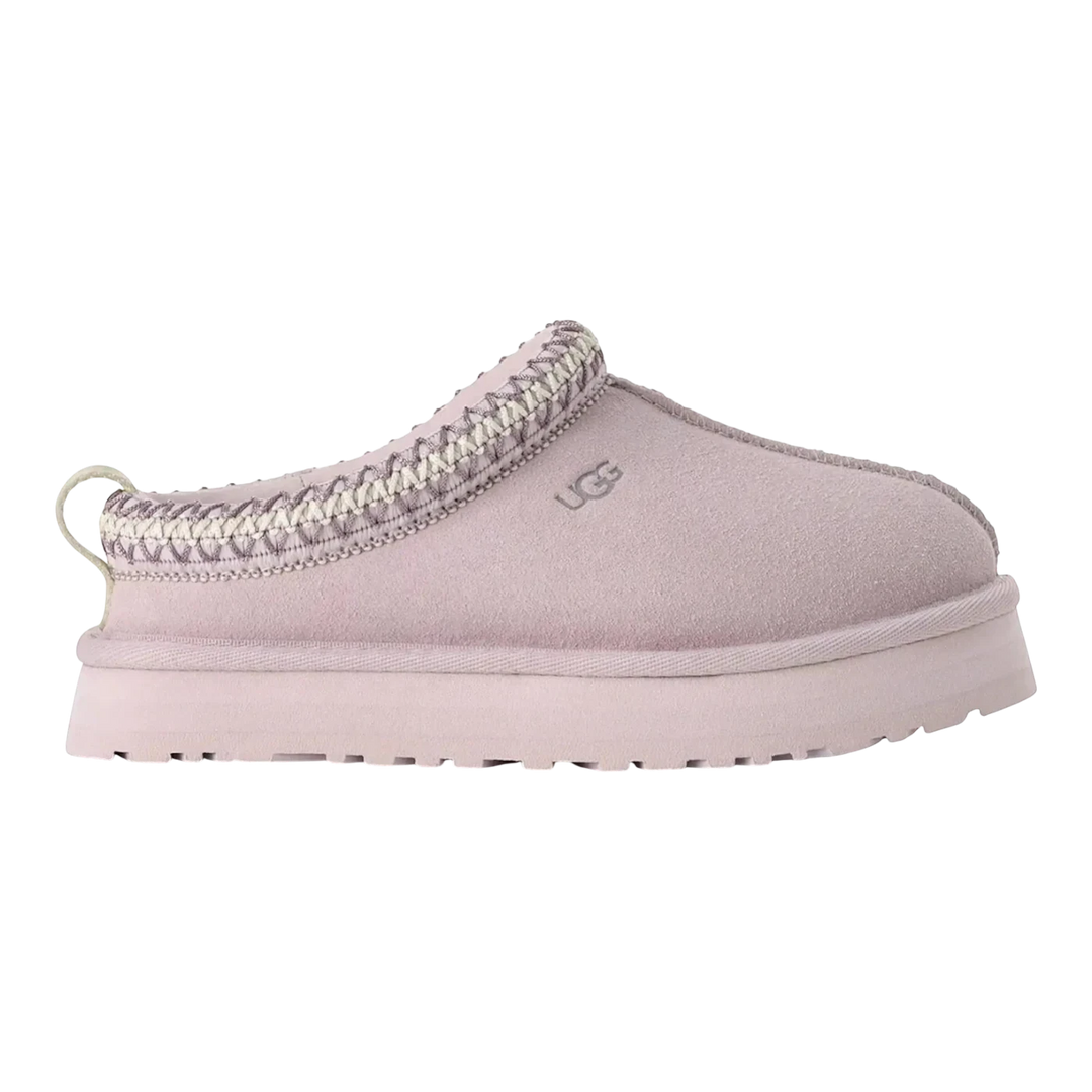 HypeSelection Kids UGG Tazz slipper in light pink suede with braided collar and platform sole.