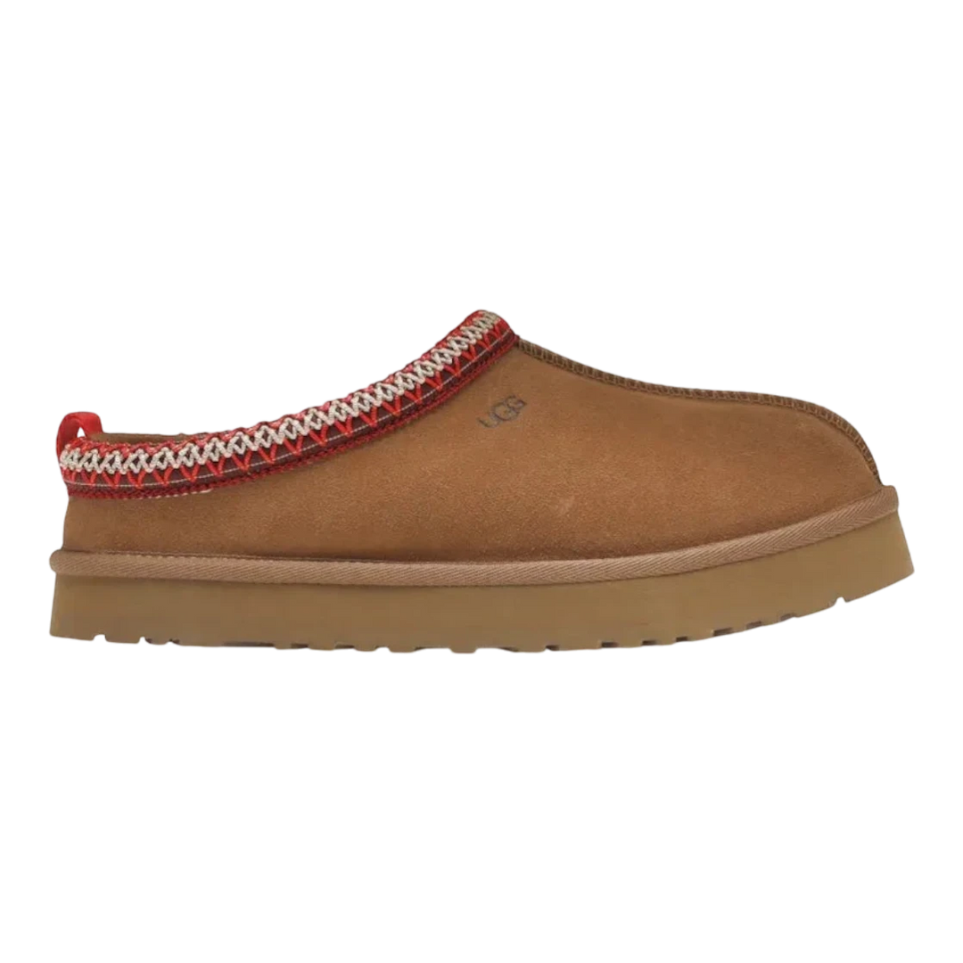 HypeSelection kids' chestnut suede UGG Tazz slippers with UGGbraid detail and platform sole.
