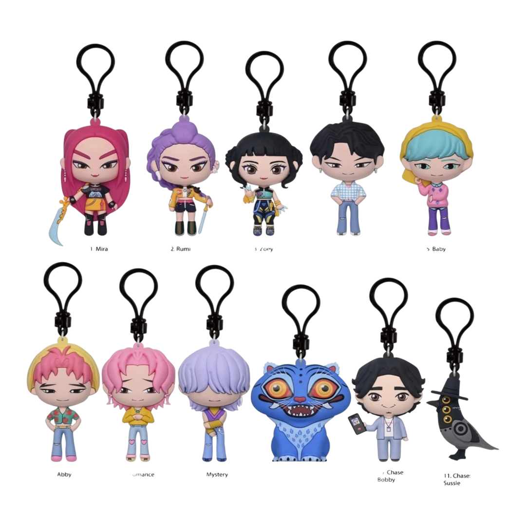 HypeSelection K-Pop Demon Hunter 3D foam bag clip collection featuring 11 character keychains with plastic attachments