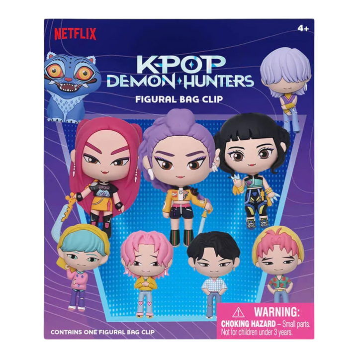 HypeSelection K-Pop Demon Hunters Series 1 blind bag packaging featuring colourful 3D foam character bag clips
